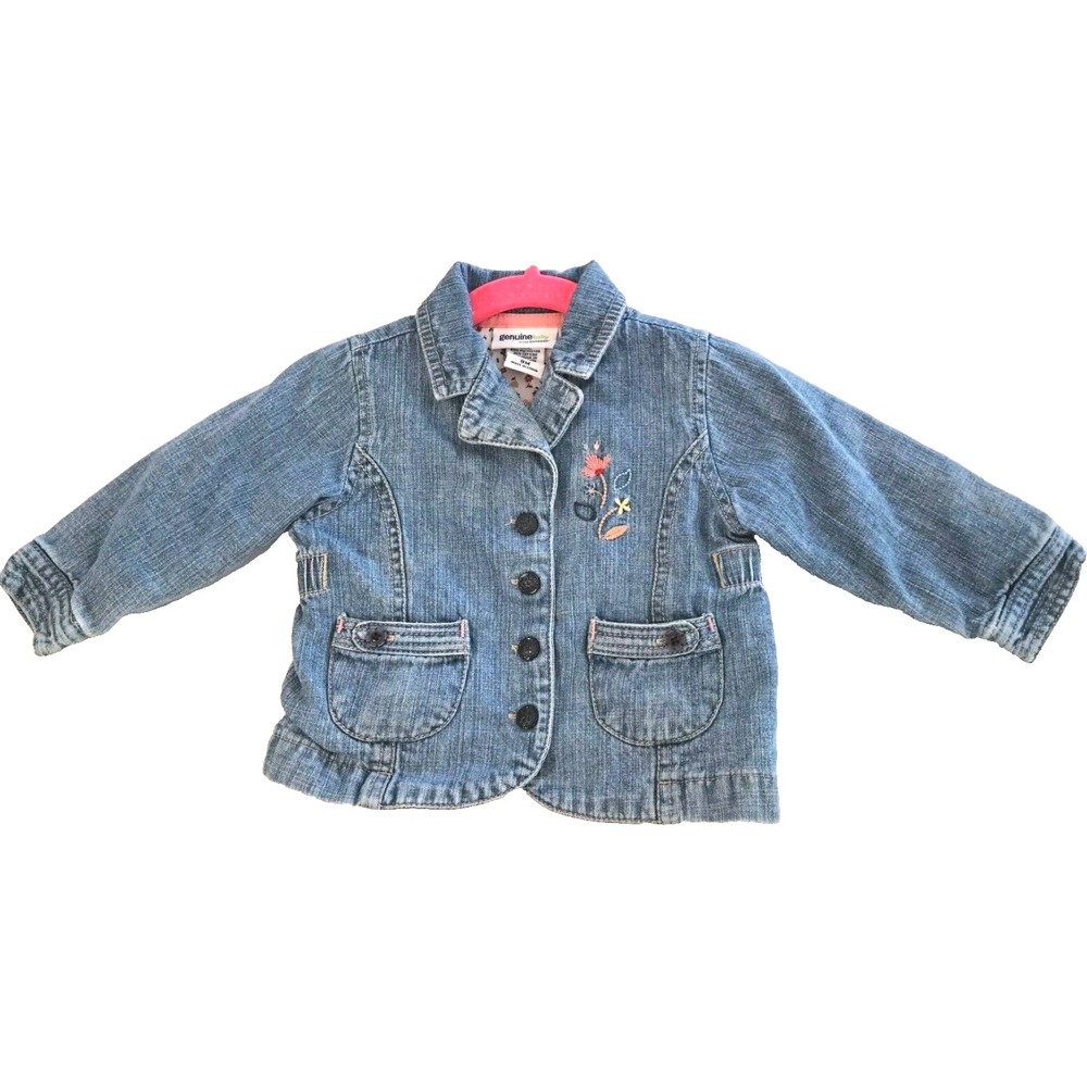 Oshkosh Denim Jacket 9 Months Floral Lining Embroidered Buttons